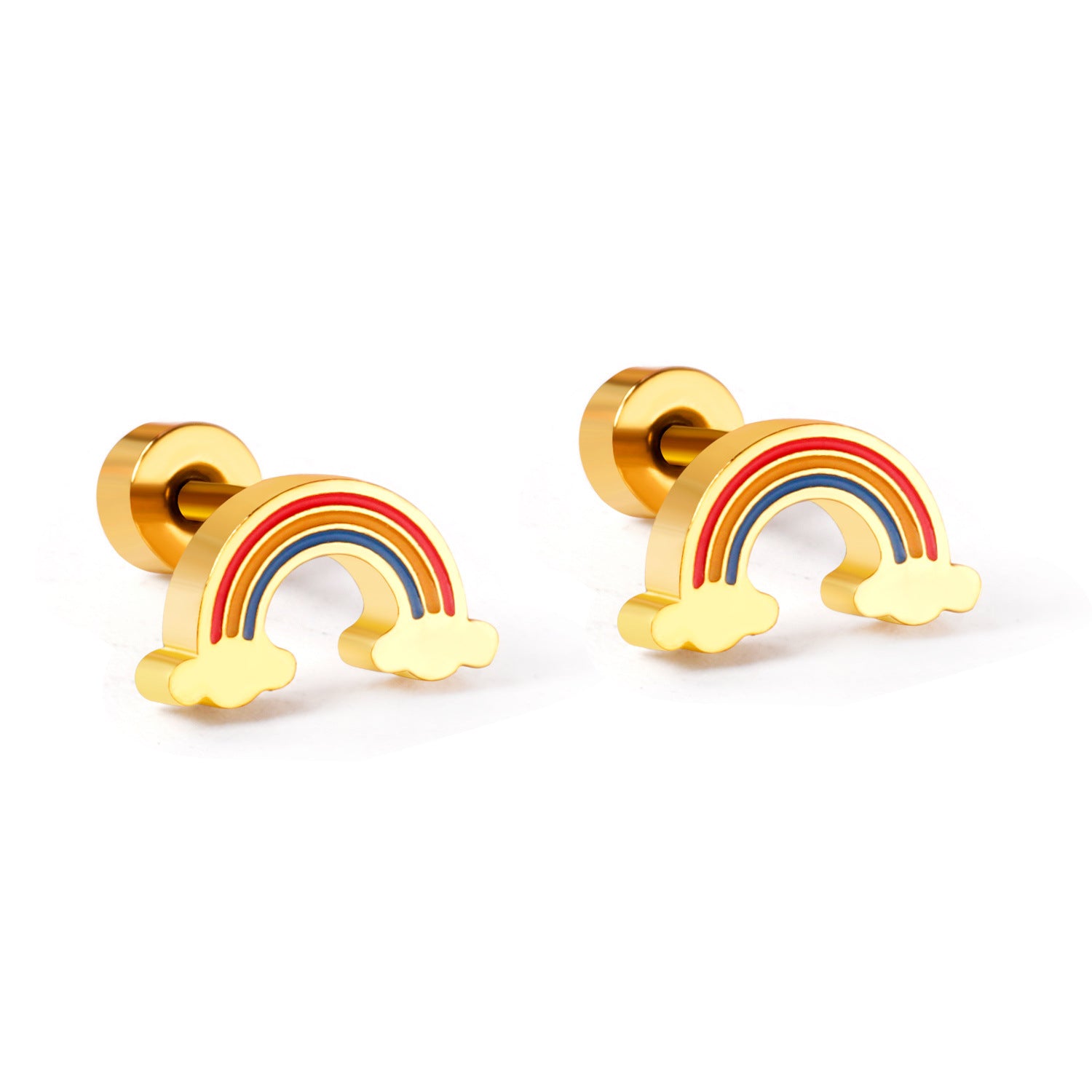 Venta al por mayor Rainbow Seashell Pendientes de botón de acero inoxidable